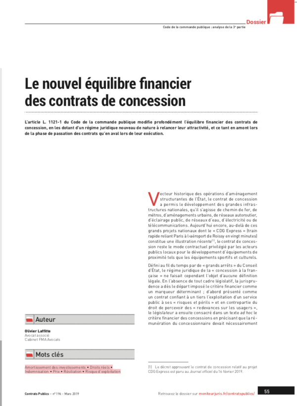 Le nouvel équilibre financier des contrats de concession